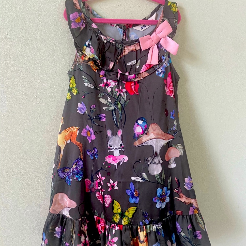 H&M girls olive green dress sz 6-7